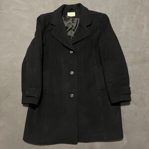 VTG LL Bean Black Wool Thinsulate Insulated Pea Trench Coat Jacket Womens Size M